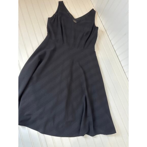 Tahari Dress Black V-Neck Fit And Flare Midi Dress Career Summer Office Size 12 - Picture 1 of 6